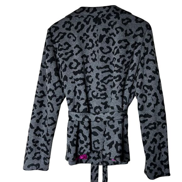 Sandro Blazer Black Gray Leopard Print Button Closure Wrap Tie Lined Size L - Picture 5 of 5